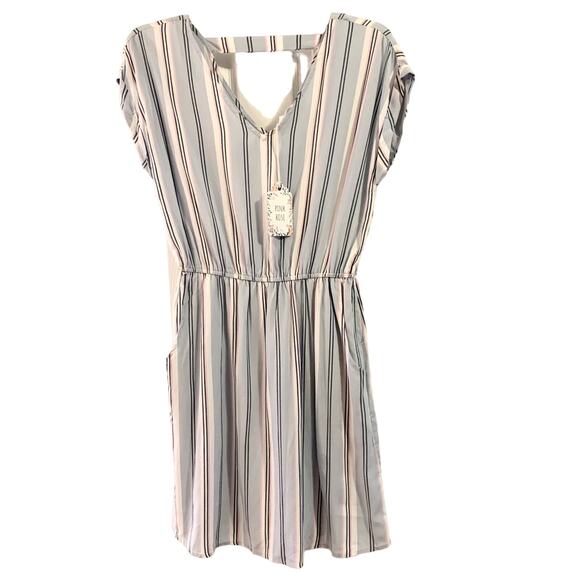 Pink Rose Blue Hydra Stripe Blouson Mini Dress Medium Spring Pastel Bar Back NWT - Picture 1 of 13